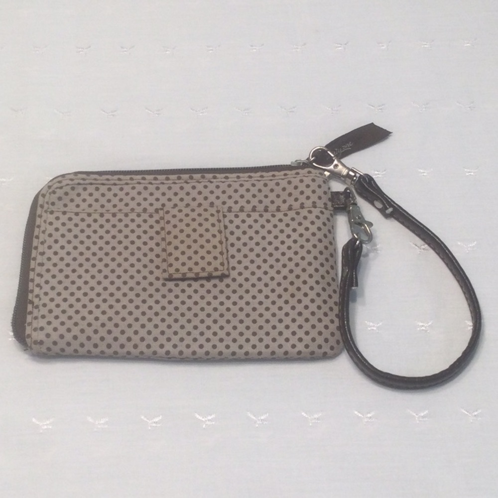 thirty-one Brown Polka Dot Wristlet Faux Leather Handle​